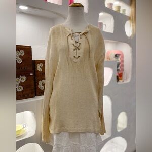 Vintage 90s or Y2K Brody Linen Blend Crinkled Men’s Unisex Lace Up Long Sleeve